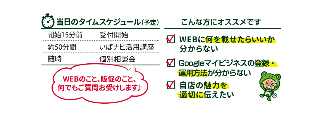 当日のタイムスケジュール こんな方にオススメです